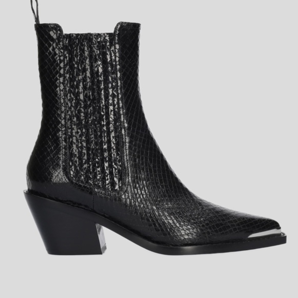 Lola Cruz Aurel Ankle Boots Black Sz 41 Pull On Pointed Toe with Silver Details - Picture 3 of 14